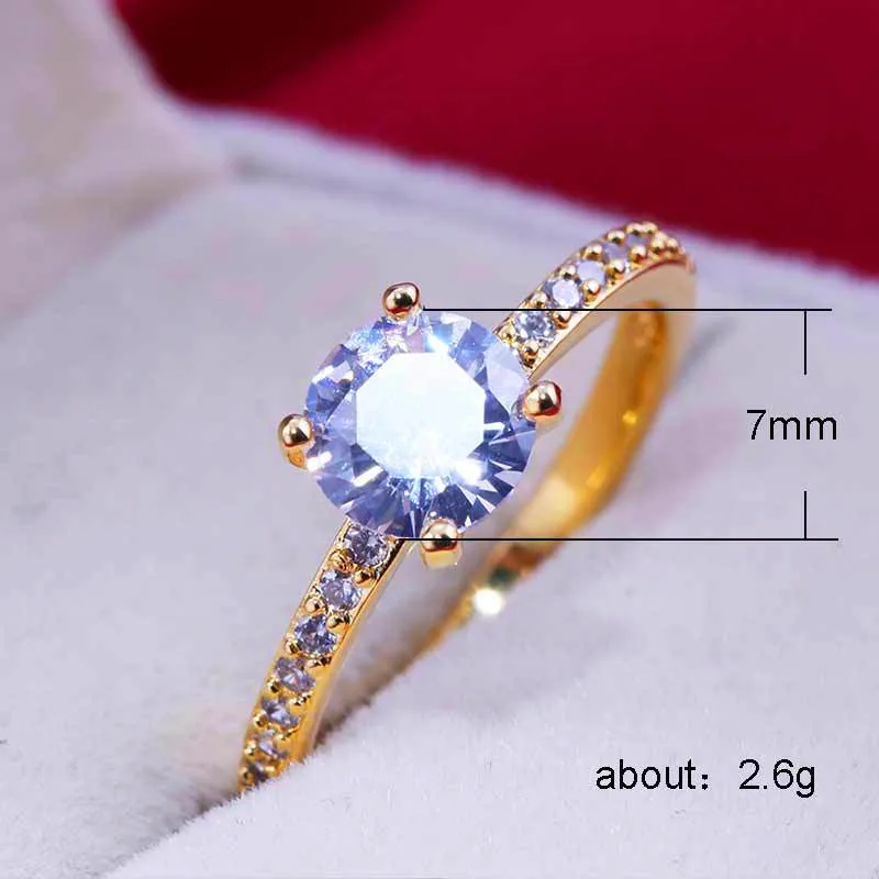 Роскошные женские кристально-белый циркон кольцо Классические желтые золотые