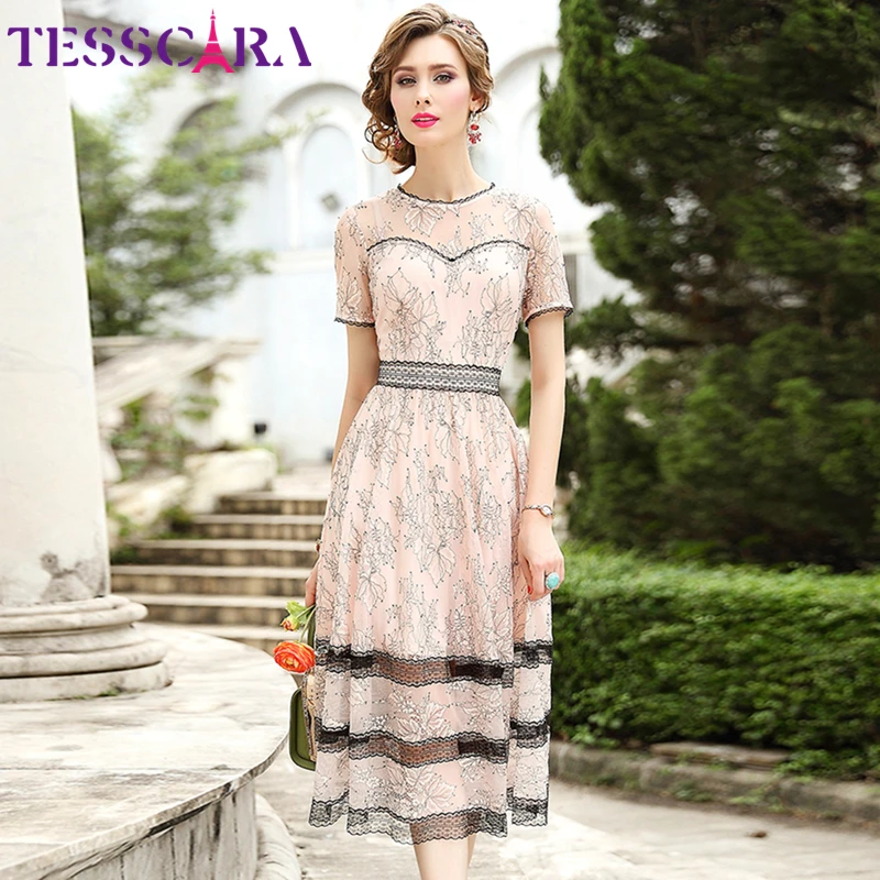 Женское кружевное платье TESSCARA роскошное Элегантное свадебное праздничное