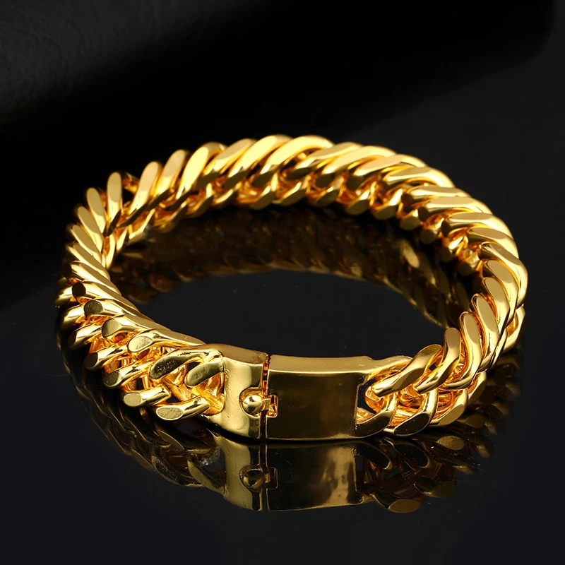 Женские и мужские браслеты золотого цвета с кубинской цепочкой в стиле панк хип