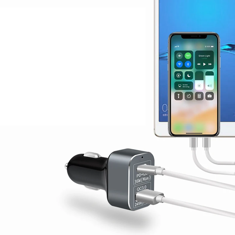 USB-C зарядное устройство 60 Вт PD + QC3.0 быстрое автомобильное для iPhone 12 Pro Max 11 XS MAX 8 Macbook