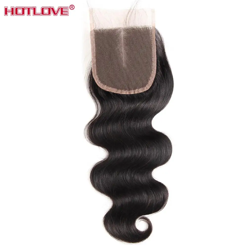 

HOTLOVE Brazilian Body Wave Hair Bundles With Lace Closure 4*4 Natural Color Bleached Knots Non-Remy 3 Bundles Human Hair Weaves