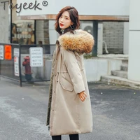 tcyeek fashion plus size x long women jackets raccoon fur collar female winter parkas womens down jacket casacos feminino 167