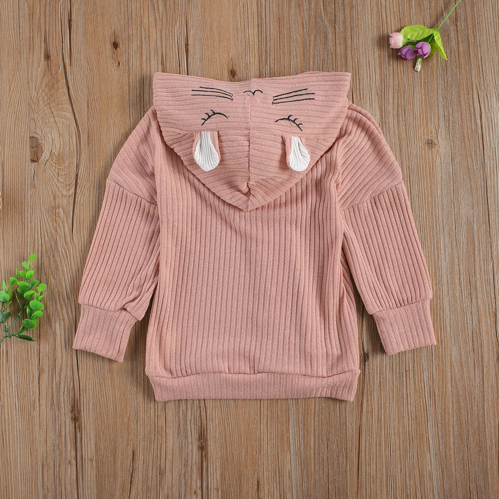 

Girls Solid Color Coat Sweatshirts Pink Long Sleeve Buttong Open Front Hooded Knitted Cardigan 2-7 Years
