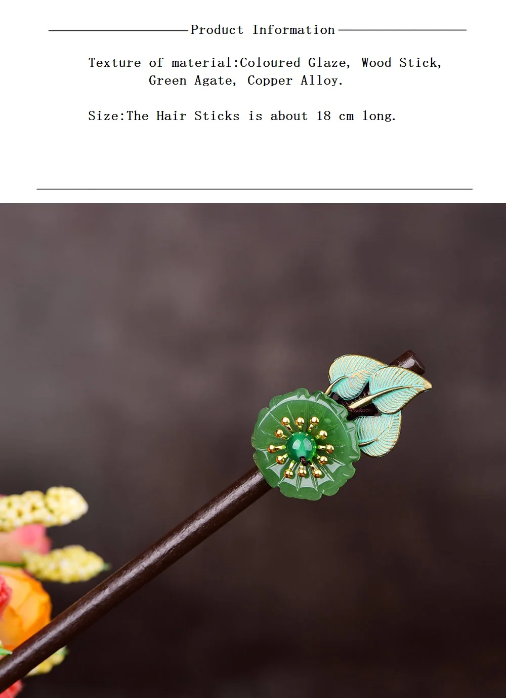 Простой Ретро зеленый цветной глазурью деревянные палочки для волос мазок сплав