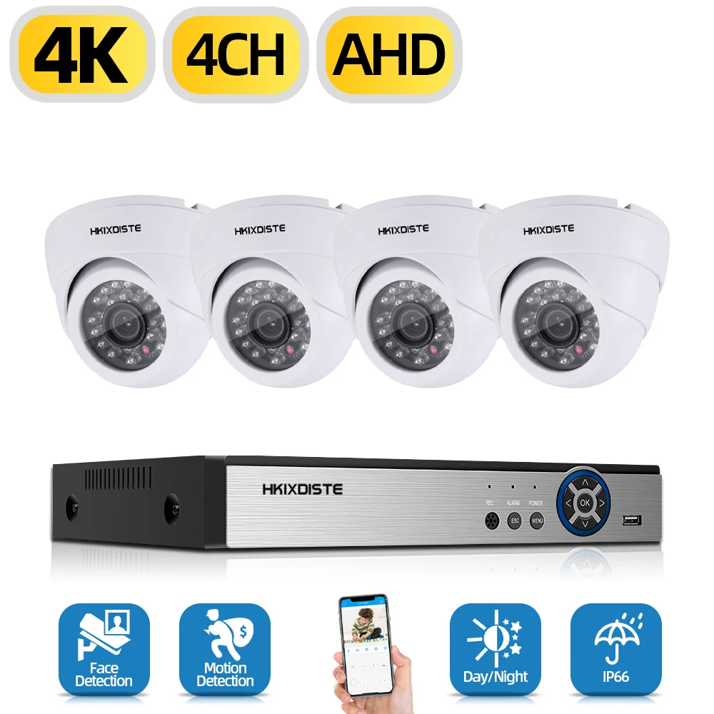 

8MP CCTV AHD Camera System Kit HD 4 Channel 4K DVR 4PCS 8.0MP Dome Camera Email Alarm Security Surveillance Camera Kits SONY