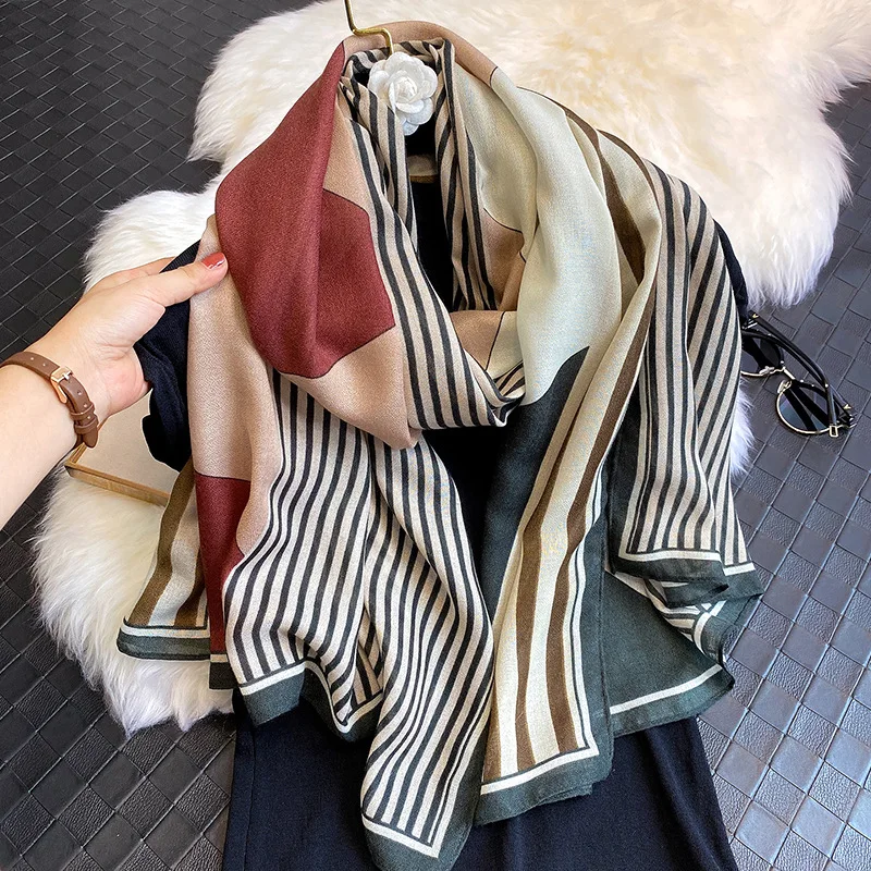 2021 женские шарфы с принтом платок хиджаб шаль женская дизайнерская полосатая