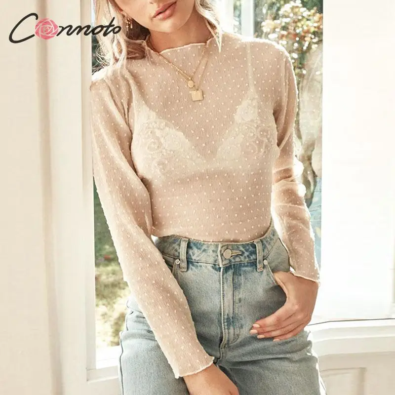 Conmoto с рюшами прозрачная блузка черепашкой Женская Зимняя Блузка 2019 рубашка