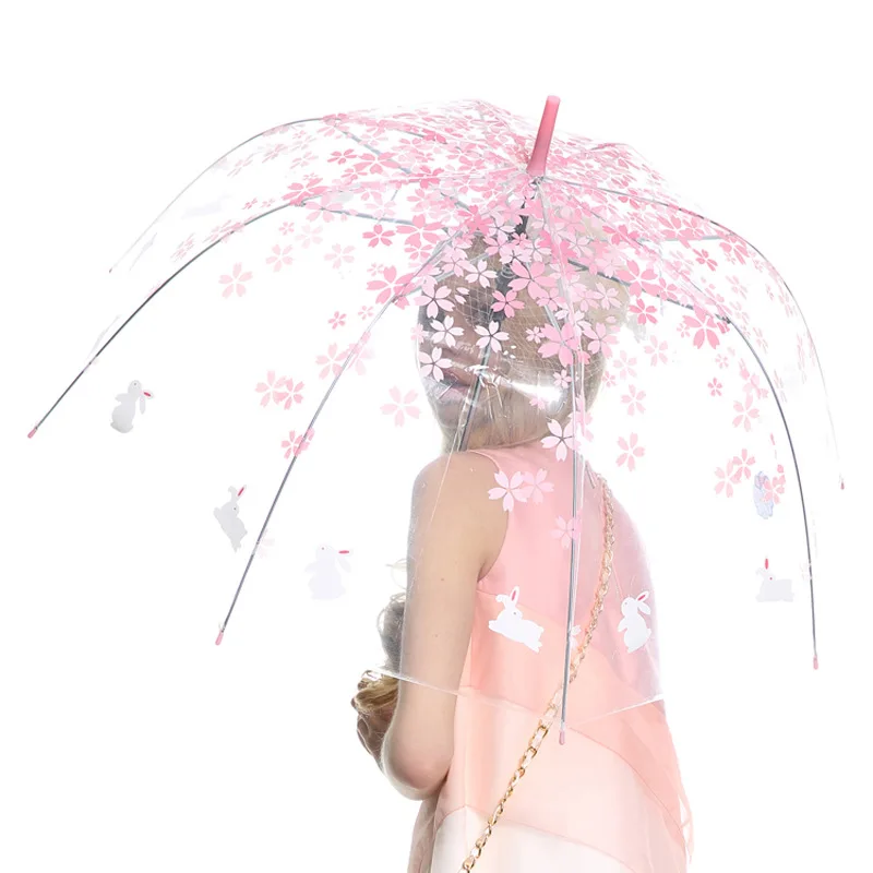 Зонт принцессы Simanfei Розовый с вишней Кроликом прозрачный зонт мужской женский