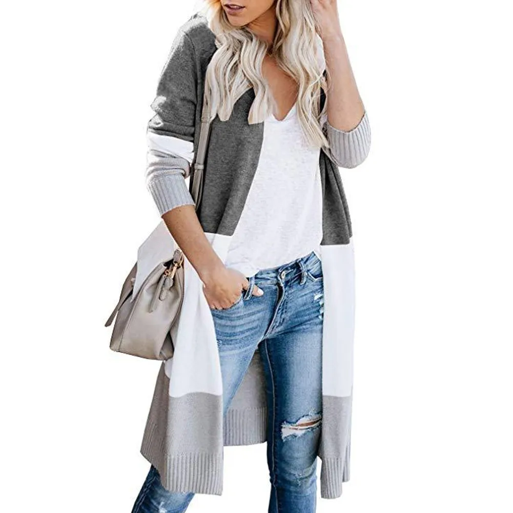 

Women Knitted Long Sleeve Patchwork Casual Outwear Coat Tops XRQ88