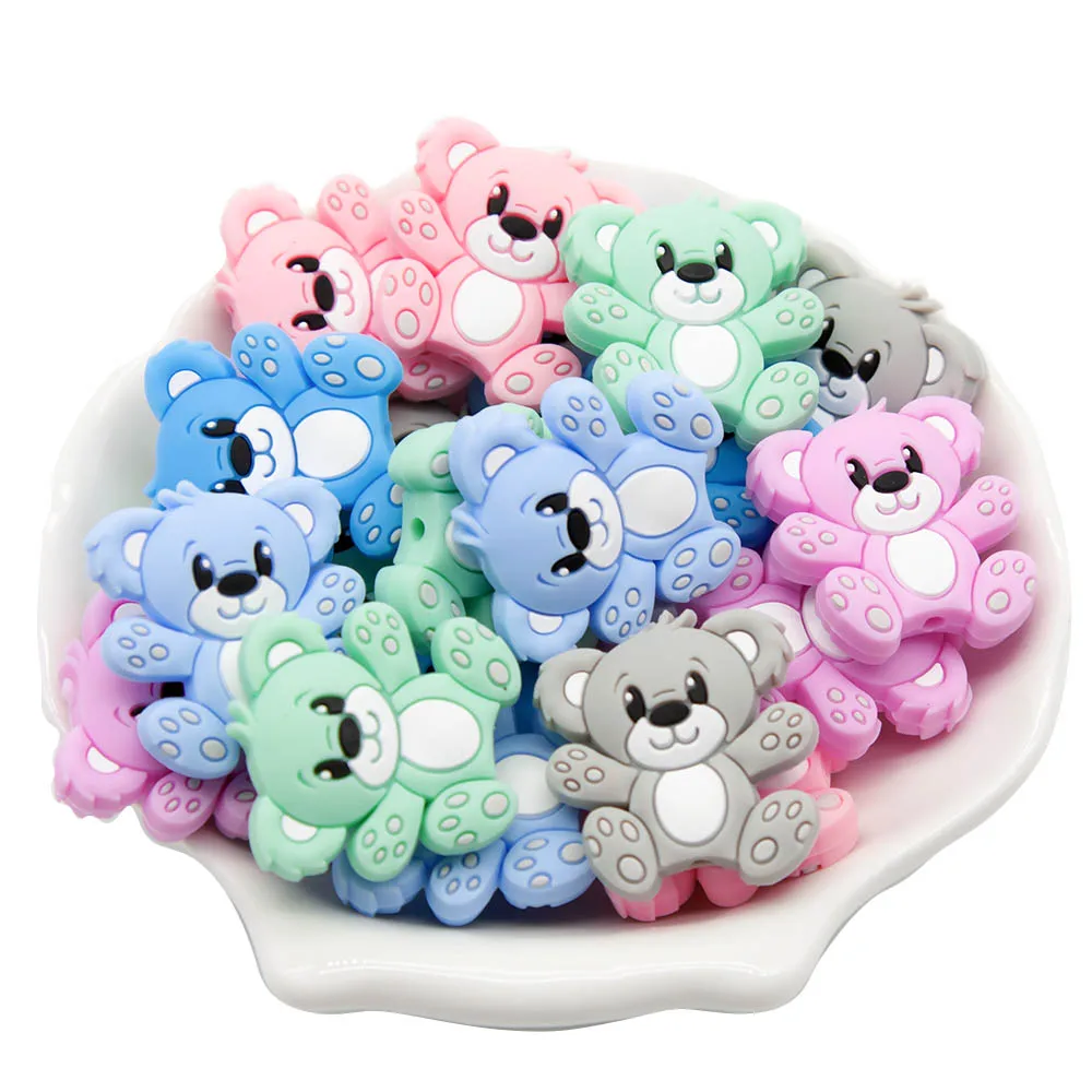 Cute-Idea 10pcs/lot Silicone Teether Beads BPA Free Cartoon Animals Chewable Teething Beads DIY Pacifier Chain Accessories Toys