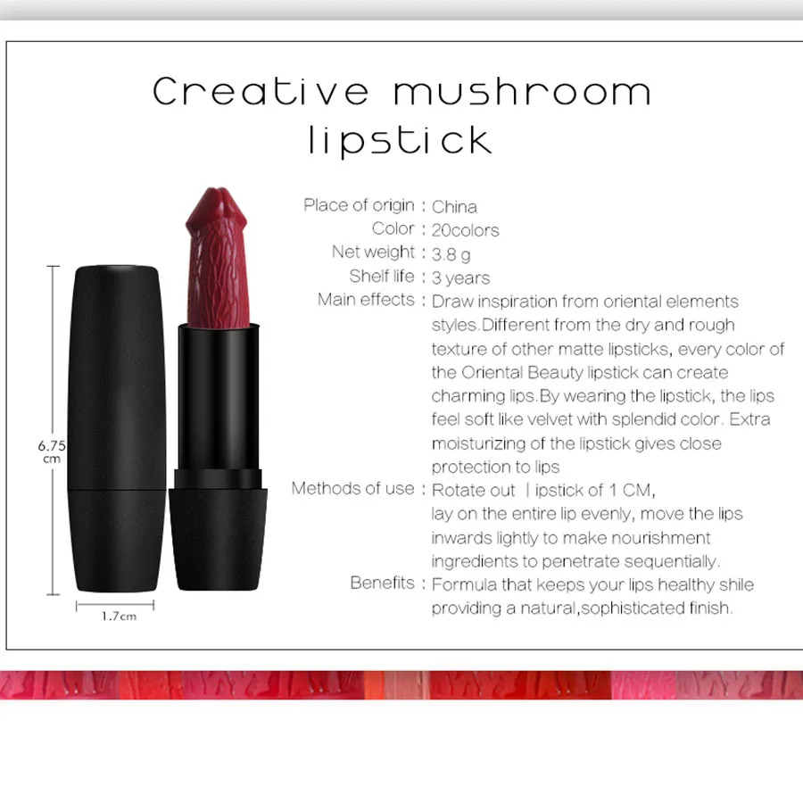 20 Цвета помада в форме пениса грибообразной формы длительное увлажнение