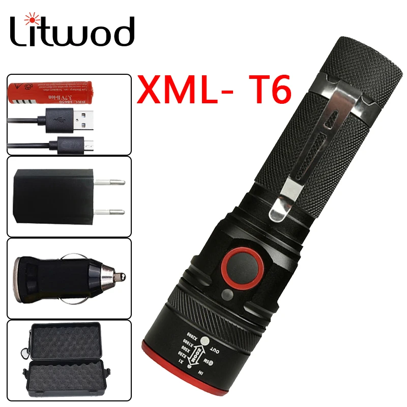 Litwod Z201511 перезаряжаемый светодиодный фонарик с 4 режимами через USB работы для 18650