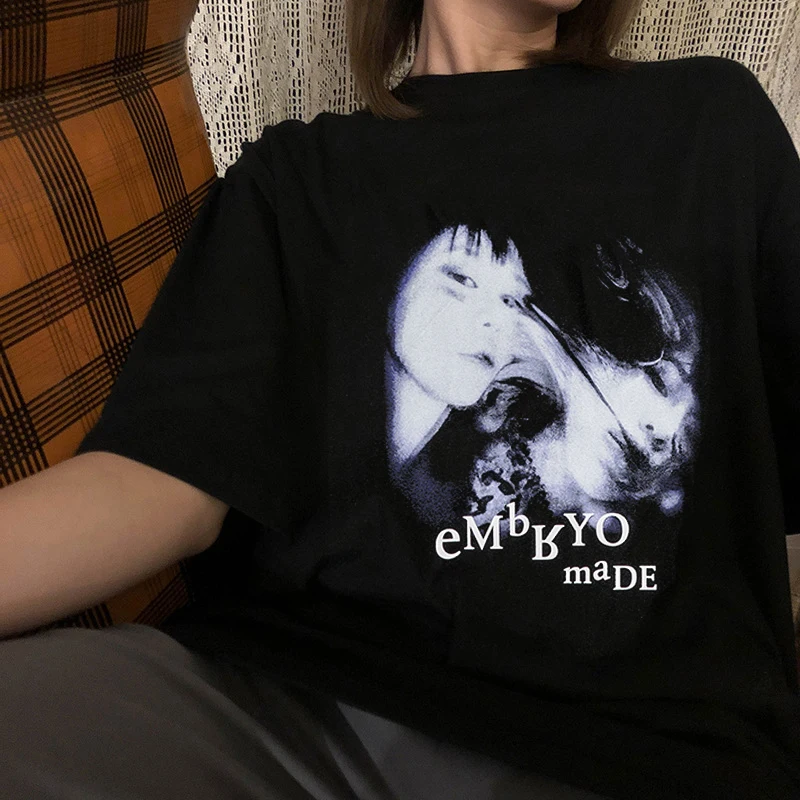 

Streetwear T-Shirt Women Hip Hop Illusion Girl Letter Print T Shirt 2021 Harajuku Cotton Casual Summer Short Sleeve Tshirt Black