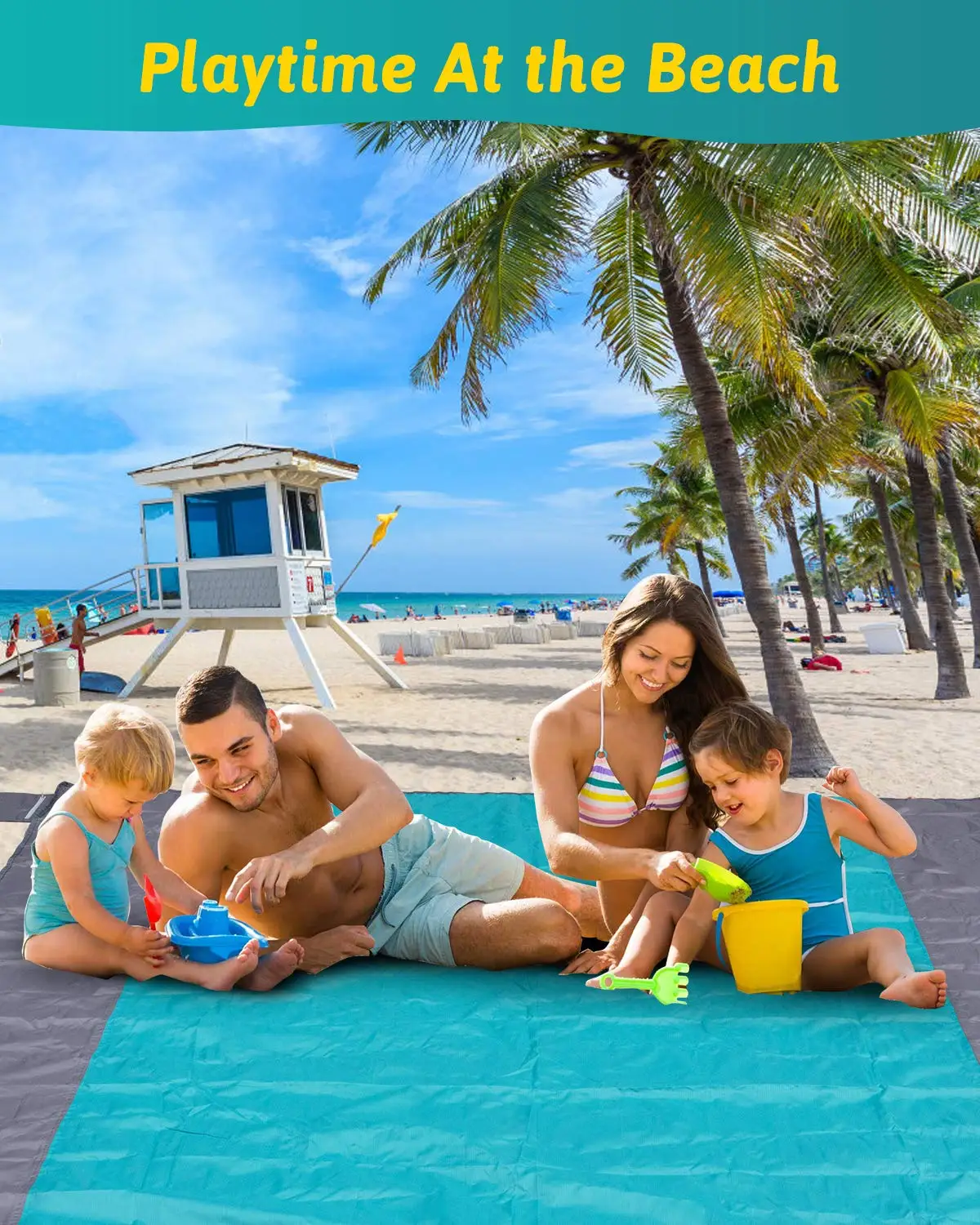 

Sandfree Beach Blanket Large Sandproof Beach Mat for 4-7 Adults Waterproof Pocket Picnic Blanket with 6 Stakes Outdoor Blanket