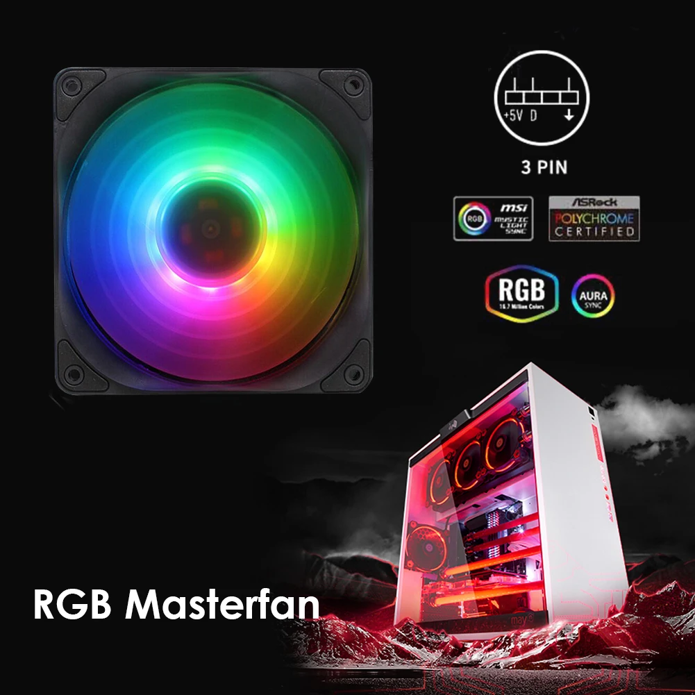 

120mm ARGB PWM Fan Silent Addressable RGB Computer Cooling Fan for Desktop PC Case Chassis Computer Accessories