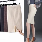 Юбка женская прямая трикотажная длинная, черная трапециевидная юбка средней длины с разрезом на бедрах и высокой талией, весна-осень 2020