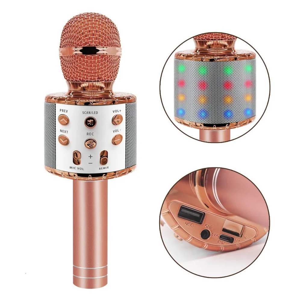 Ws858 L беспроводной микрофон для караоке Bluetooth динамик светодиодный светильник