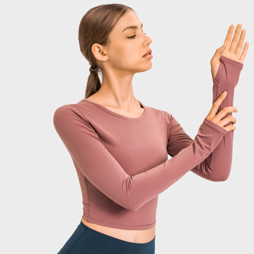 

Супермягкие рубашки с длинным рукавом для занятий йогой, Женские Спортивные укороченные топы с длинным рукавом и вырезом для большого паль...