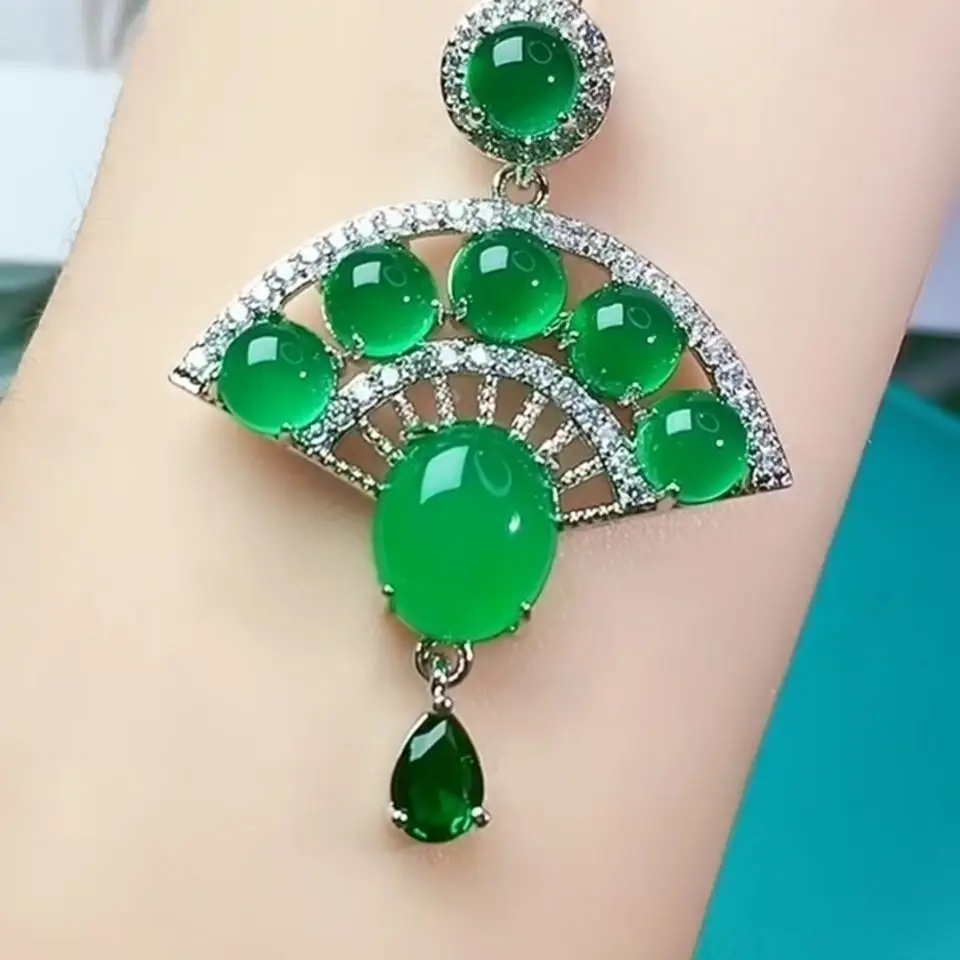 Натуральный зеленый нефритовый веер Подвеска Ожерелье для женщин подлинный