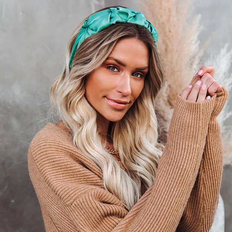

Women Satin Ruched Headband 2021 New Spring Solid Headbands Wide Adjustable Head Bezel Band Hair Accessories for Girls