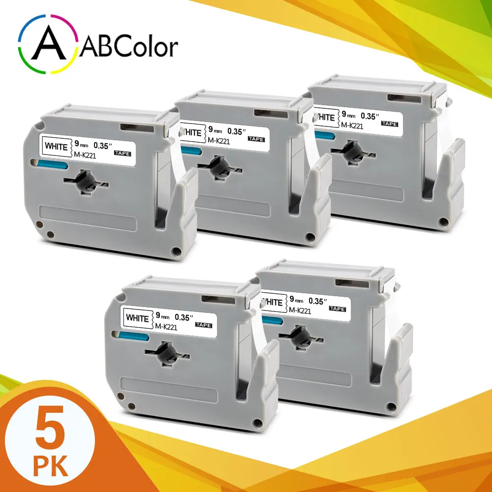 5PK 9 мм MK 221 лента для Brother mk221 M K221 этикеток черная на белом принтере P touch Label