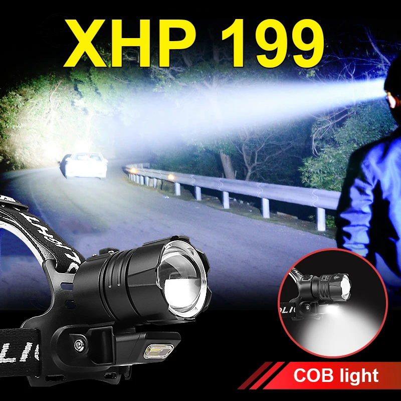 

Most Powerful XHP199 COB Led Headlamp High Power Headlight 18650 USB Rechargeable Head Flashlight XHP160 fishing Head Lamp Light