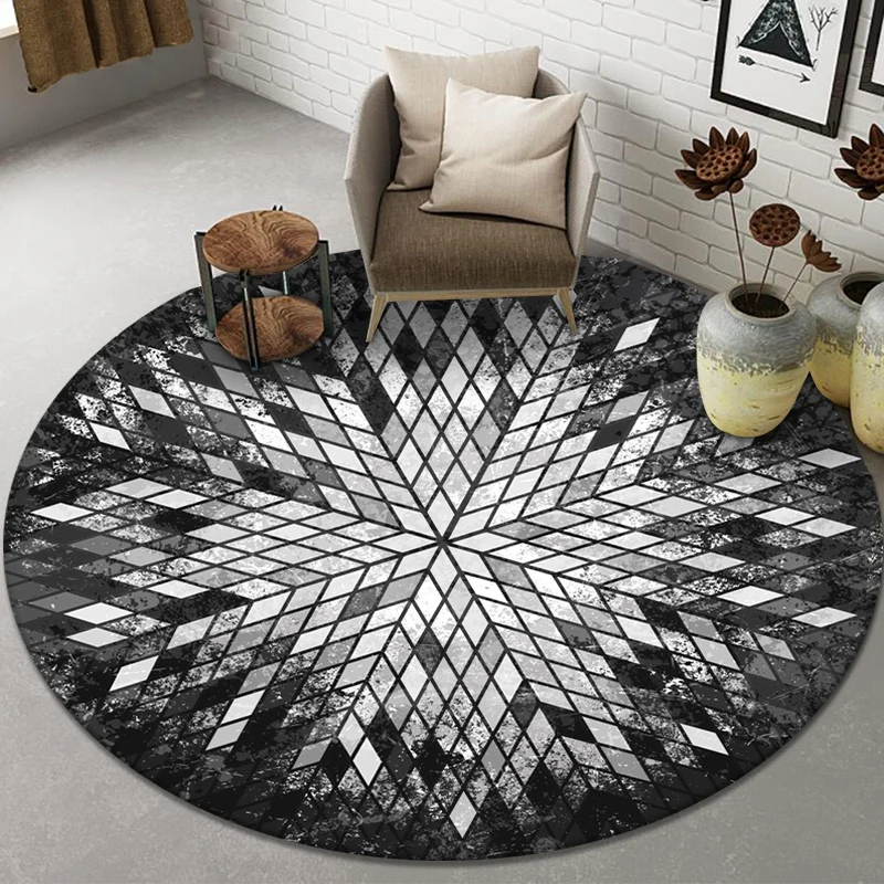 

Nordic Style Living Room Carpet Geometric Print Round Chair Mat Home Decor Bedroom Area Rug Non-slip Floormat Entrance Door Mat