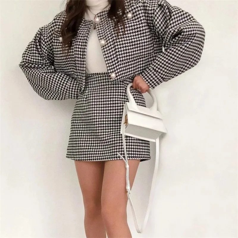 

Пиджак женский короткий с круглым вырезом, жемчугом и высокой талией, 2021