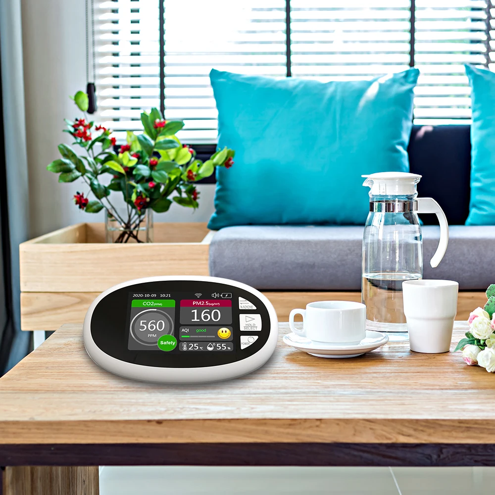 

Carbon Dioxide Detector Portable AQI Temperature and Humidity Detector WiFi Control Air Quality Analyzer Pm2.5 Detection