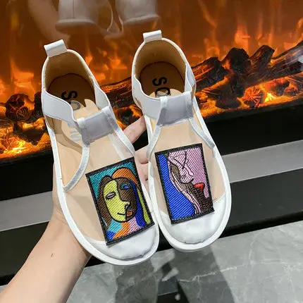 

2021 г., весенне-летние красные сандалии на плоской подошве с кружевом из органзы для макияжа лица для ношения на улице, трендовые Повседневна...