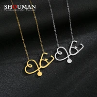 shouman edge polished stainless steel stethoscope heart shape simple necklaces for momen girl nurse gifts