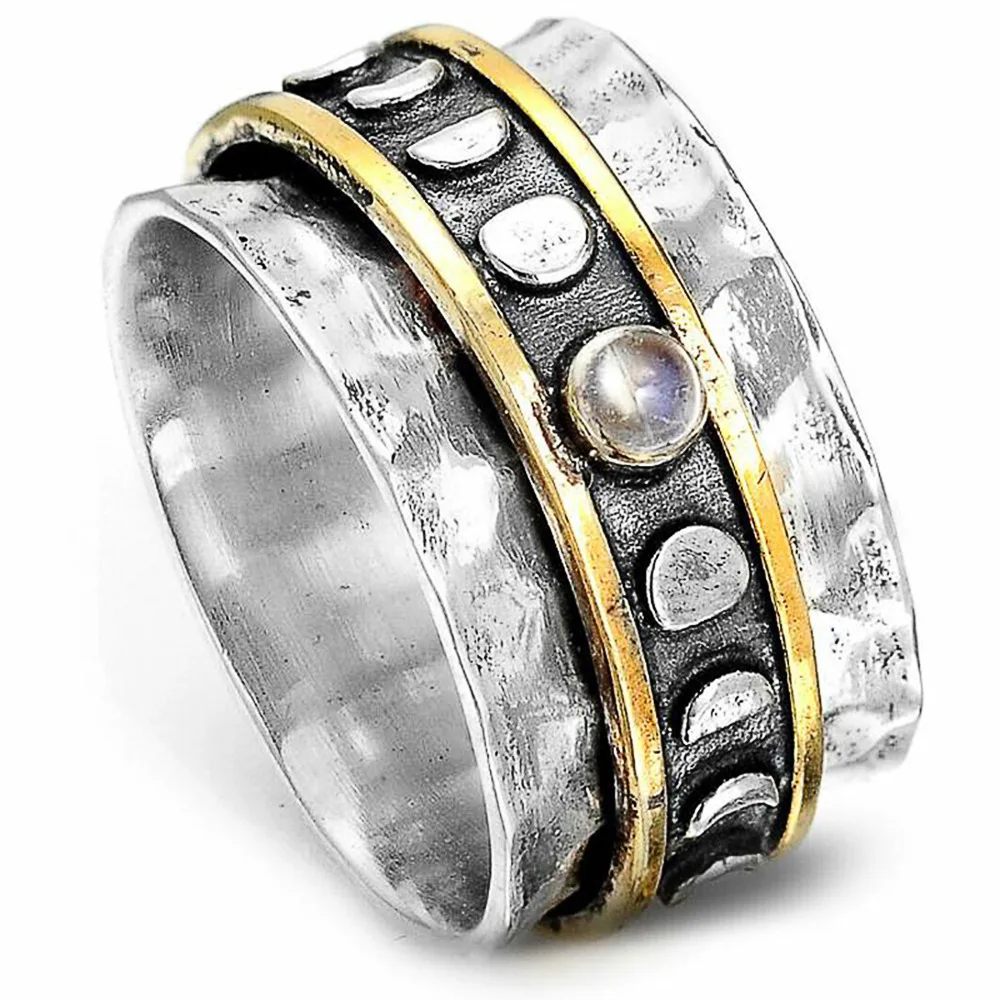 

New Retro Sun Moon Pattern Ring Vintage Personality Wide Finger Rings Fo Women Punk Party Daily Wear Versatile Jewelry T4C334