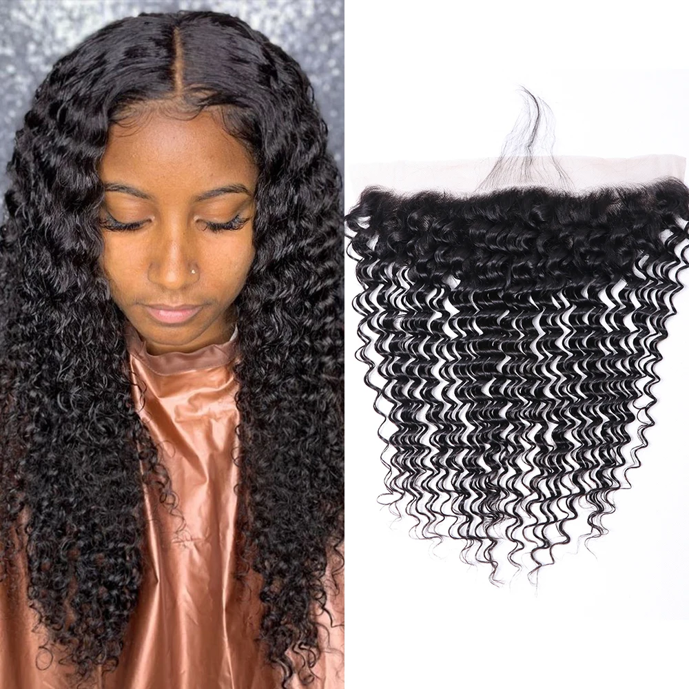 

Deep Wave Lace Front Remy Human Hair 14-22Inch Brazilian Remy Curly Hair 13x4 Lace Front Plucked Medium Brown Color Swiss Lace