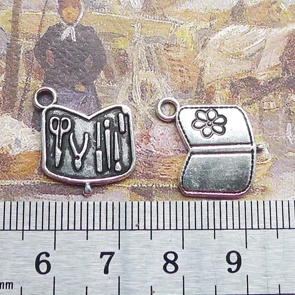 

B1795 16 * 18mm antique Retro Alloy Cosmetic Box Decoration charm pendant for DIY jewelry making 50pcs/Bag 1.3G