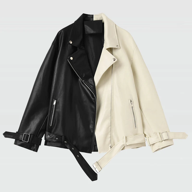 

Куртка женская демисезонная из искусственной кожи, с лацканами и поясом