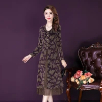 2021 autumn spring womens dress middle aged mother retro bright fake two piece female vintage v neck print plus size 5x dresses