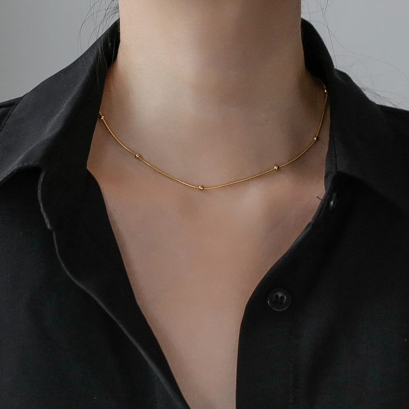 

Timeless Wonder Titanium Pave Beaded Snake Chains Necklace Women Stainless Steel Jewelry Gothic Designer Boho Top Ins Neat 3029