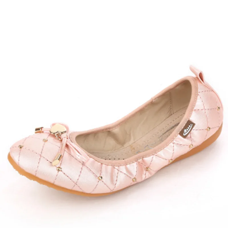 Туфли женские на низком каблуке Балетки с круглым носком бантом дышащие мягкая