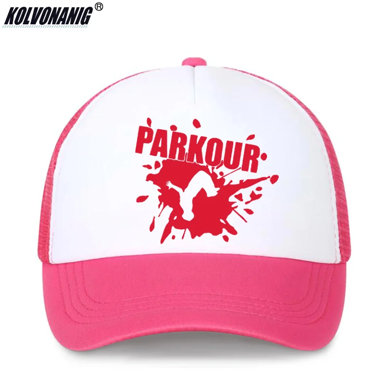 Летняя бейсболка с принтом Parkour Run Free, бейсболка s для мужчин и женщин в стиле хип-хоп, уличная Спортивная Кепка унисекс, крутая черная сетчатая Кепка - Цвет: Adult-Rose Red