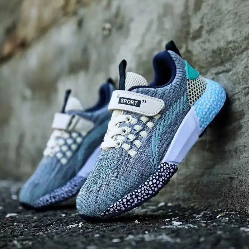 

2023Fashion New Cute Children's Spring Autumn Breathable Mesh Non-slip Sneakers Flying Woven Fabric Travel Boys Girls Soft Shoes