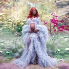 Элегантные пышные длинные тюлевые платья для беременных пикантные прозрачные длинные гофрированные плиссированные вечерние тюлевые халаты для женщин для фотосессии vestito