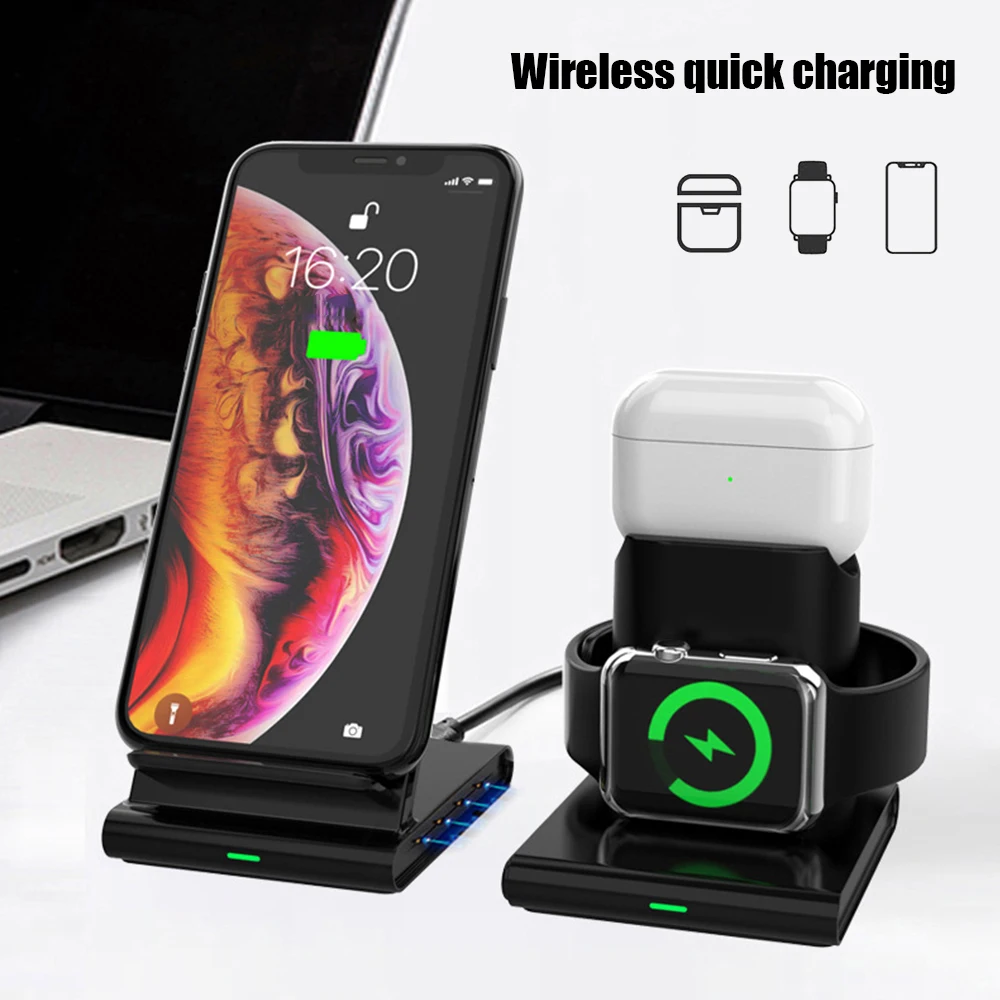 3 в 1 Qi Беспроводная Быстрая Зарядка Док-станция для Apple iPhone Watch Airpods | Электроника