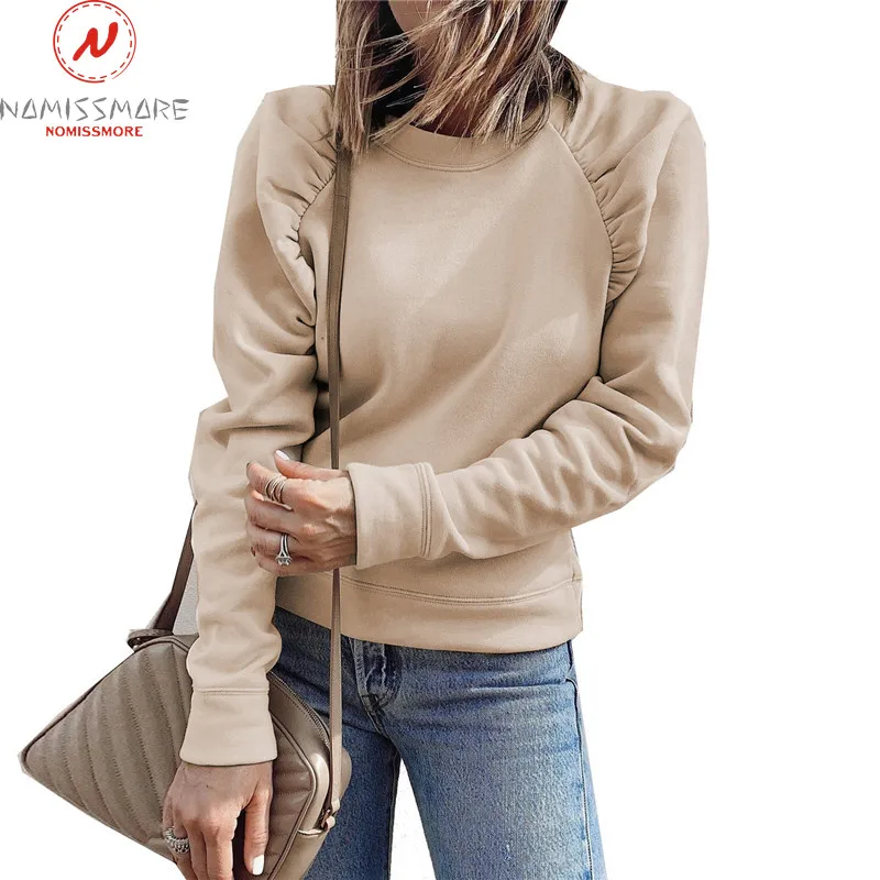 

Fashion Women Autumn Winter Hoodies Patchwork Design O-Neck Long Sleeve Solid Color Casual Loose Pullovers Top