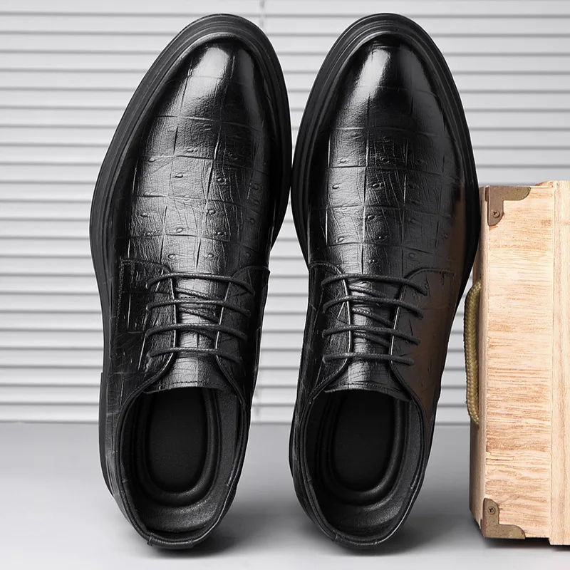 Мужские деловые туфли натуральная кожа каблук-невидимка строгие Британские