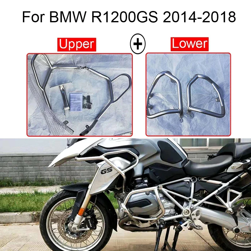 

R1200GS 2014-2017 2018 Upper+Lower Engine Guard Highway Freeway Crash Bar Fuel Tank Protector for BMW R 1200 GS 14 15 16 17 18