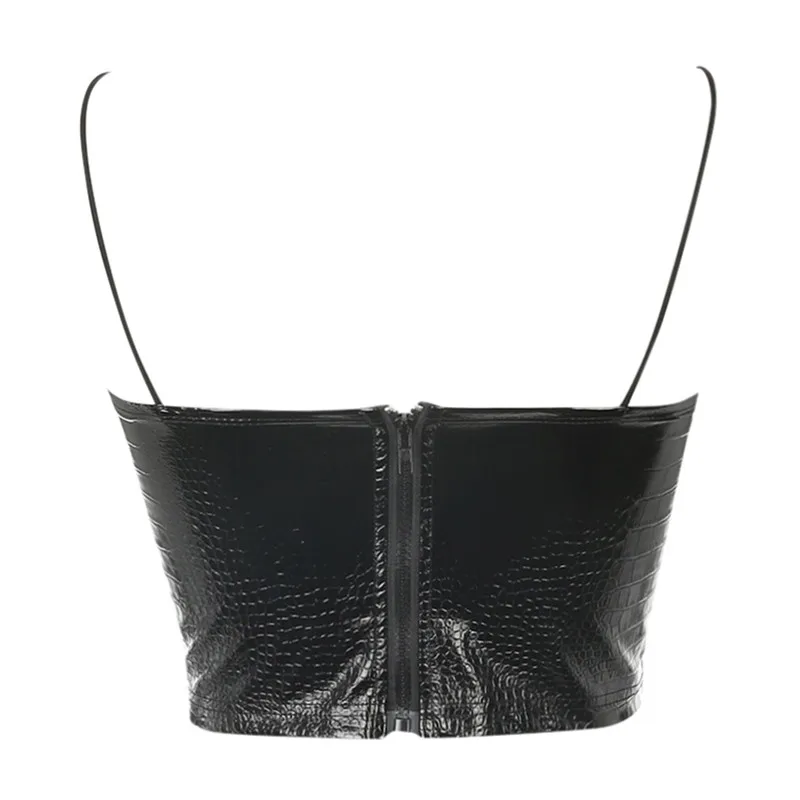 Летний сексуальный женский короткий топ из искусственной кожи Женский Топ без