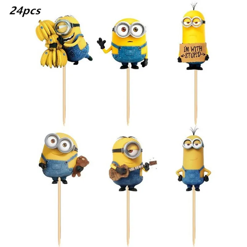 12 компл. Мультфильм Миньоны Гадкий бумажные обертки для кексов Топпер коробка