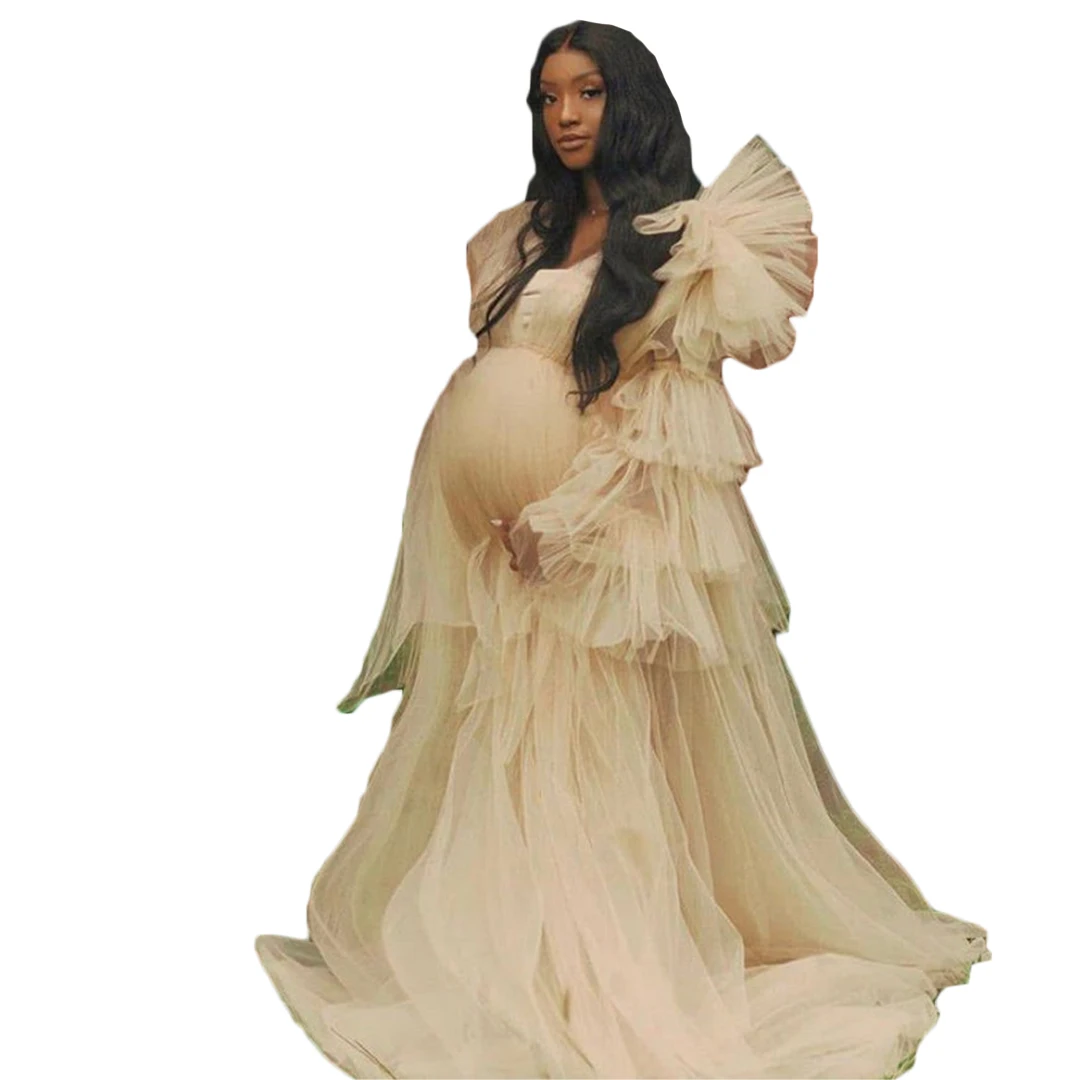 

New Lace Evening Dresses Robes for Photo Shoot Baby Shower Sexy One Shoulder Ruffle Women Dress Photography Robe Real Images