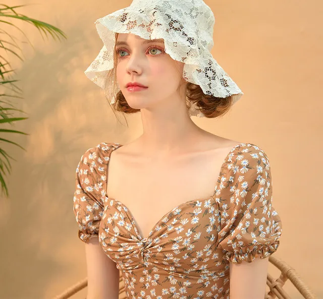 Сексуальный ретро винтажный буф с коротким рукавом цветочный Высокая талия