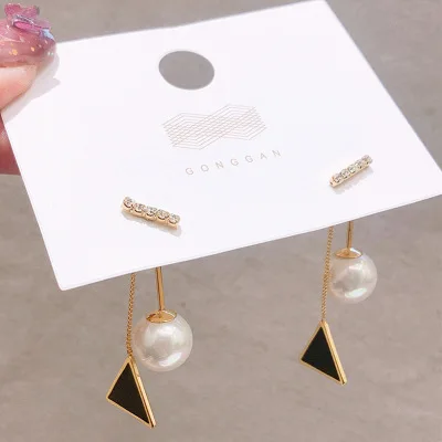 

Geometric Simple Triangle Chain Tassel Dangle Earrings Women's temperament Pearl Shell Round Disc Drop Earrings fashion jewelry